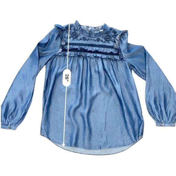 Kate Spade Chambray Embroidered Balloon Sleeve Top Size Medium - Picture 8 of 10